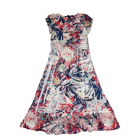 Komarov dress women's M white red blue v neck cap sleeve lace trim lightweight - Picture 8 of 9